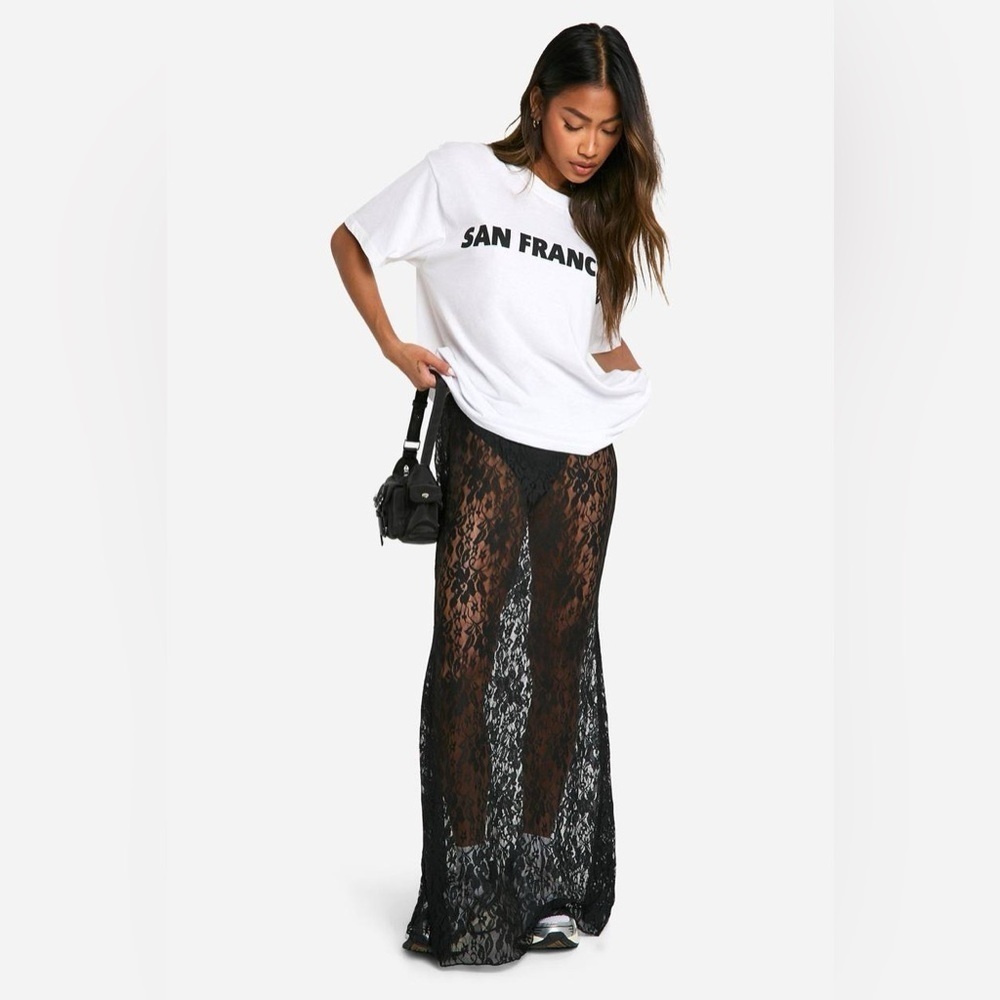 Boohoo Lace Maxi Column Skirt - Sz 2 - Picture 1 of 8